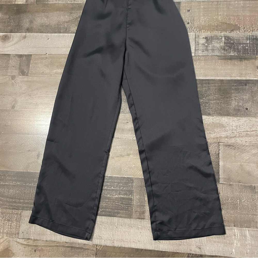 Women's Abercrombie & Fitch Satin Tie-Front Wide Leg Jumpsuit Black Size Small - Picture 7 of 11